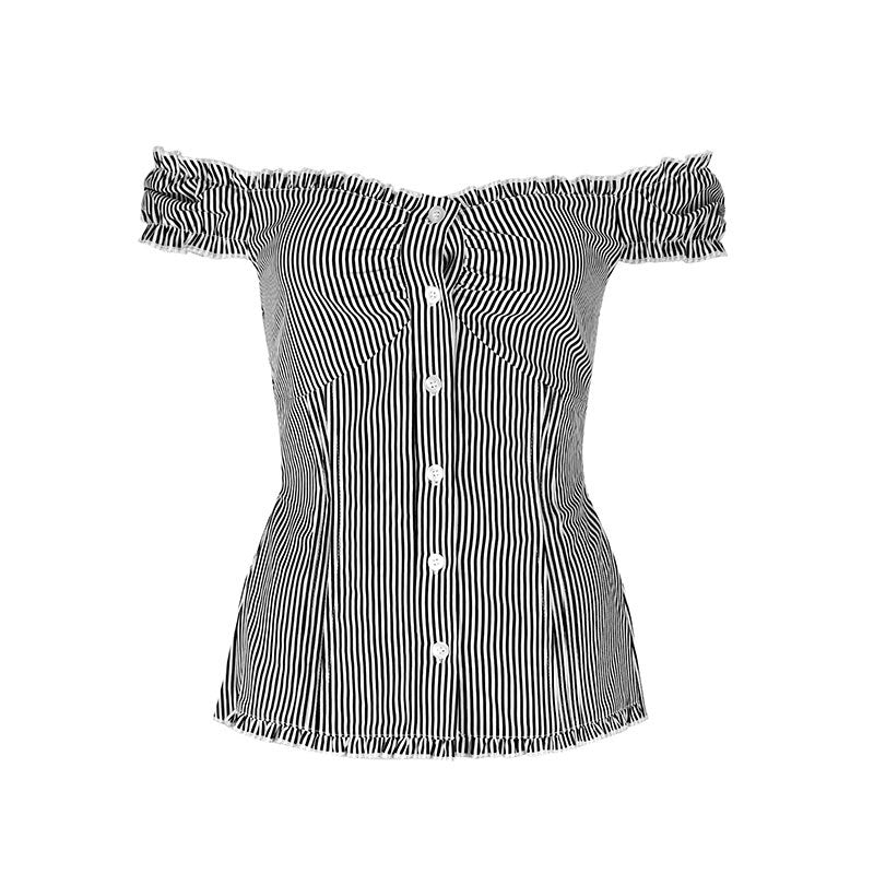 Damen Off-Shoulder Bluse mit feinen Rüschendetails und gestreiftem Muster EB