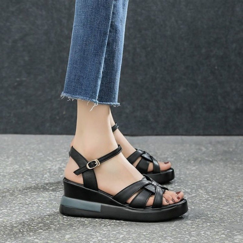 Damen Wedge-Sandaletten mit geflochtenem Riemchen-Design und verstellbarem Riemen EB