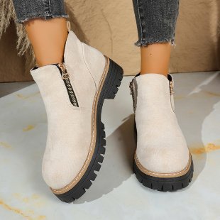 Damen nan Wildlederoptik-Ankleboots mit seitlichem Reißverschluss, Pull-Tab und profilierter Traktorsohle EB