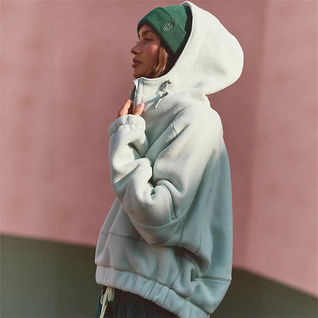 Damen Trendige Fleecejacke mit oversized Kragen EB