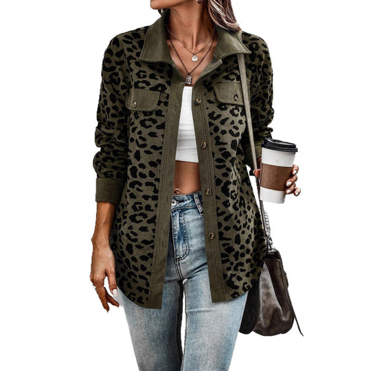 Damen gestreifter Hemdenjacke mit Leopardenmuster EB