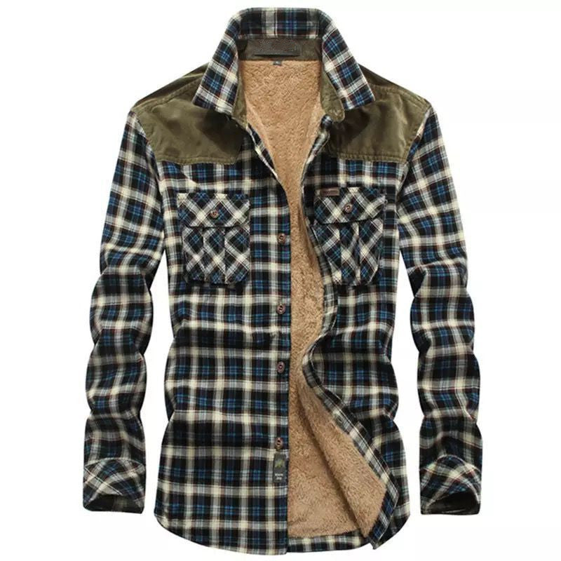 Herren warme Flanellhemdjacke mit gefütterten Taschen EB