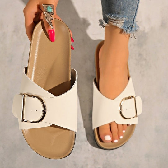 Damen bequeme Slides mit modischem Schnallen-Design EB