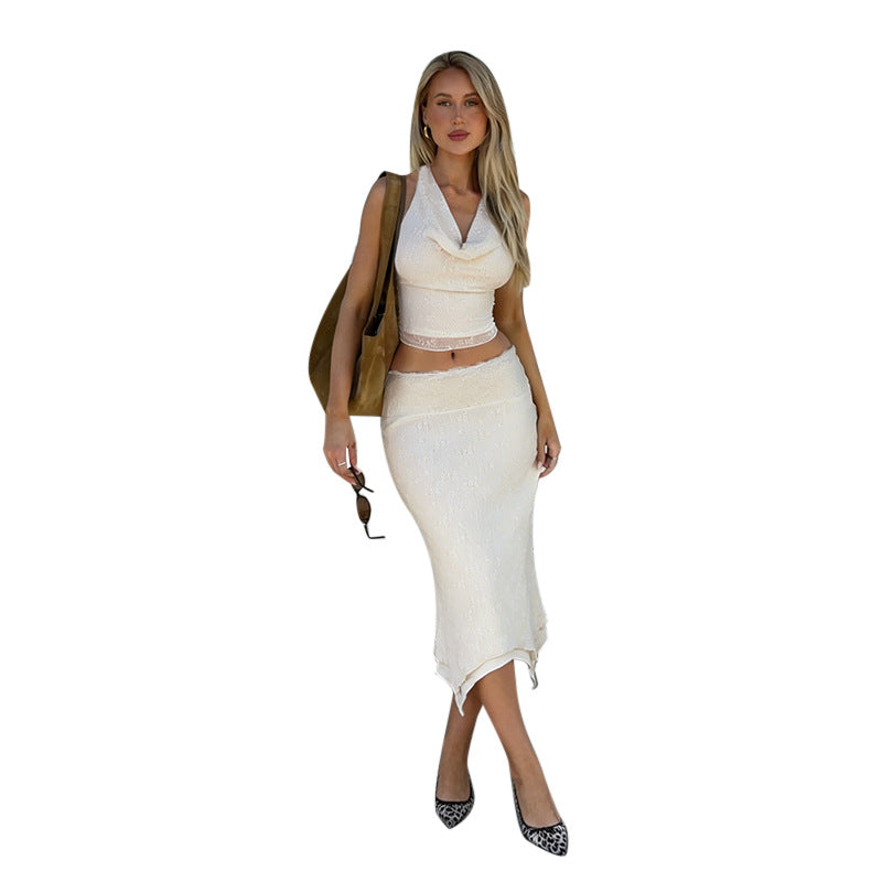 Damen Elegantes Halter-Crop-Top mit schmalem Midi-Rock EB