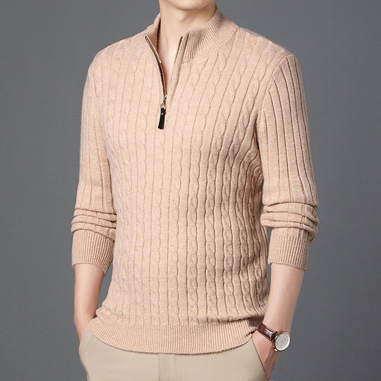 Herren Hochwertiger Strickpullover mit modernem Zipper und Detailstruktur EB