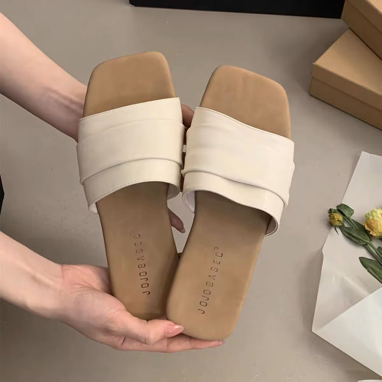 Damen modische Pantoletten mit breitem Textilriemen und rutschfester Sohle EB
