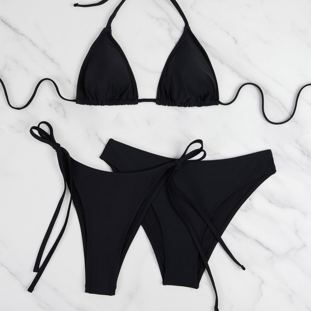 Damen Triangel-Bikini mit anpassbaren Bändern und hohen Beinausschnitten EB