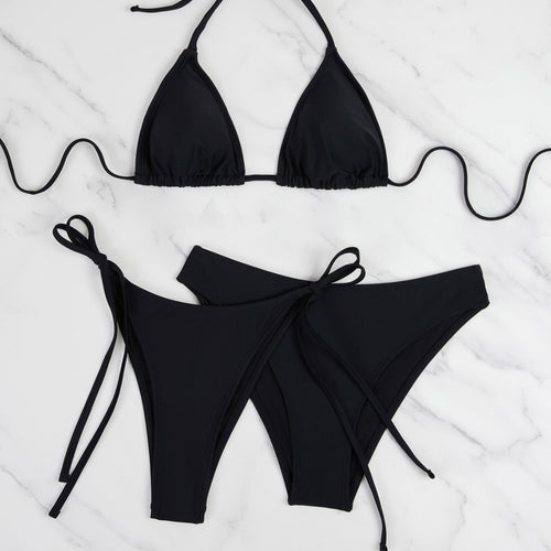 Damen Triangel-Bikini mit anpassbaren Bändern und hohen Beinausschnitten EB