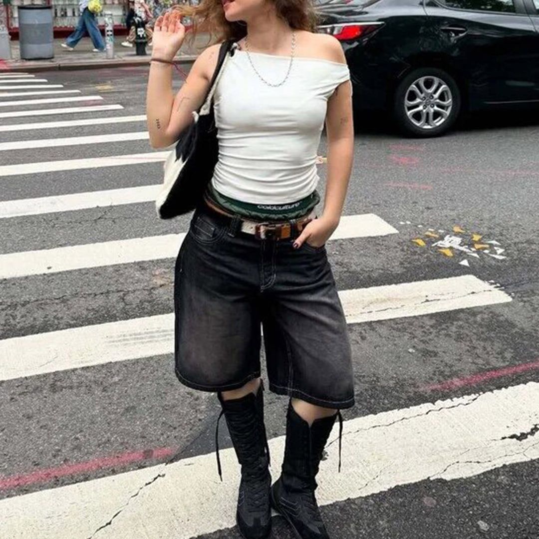 Damen Hochgeschnittene Denim-Shorts im modernen Stil EB