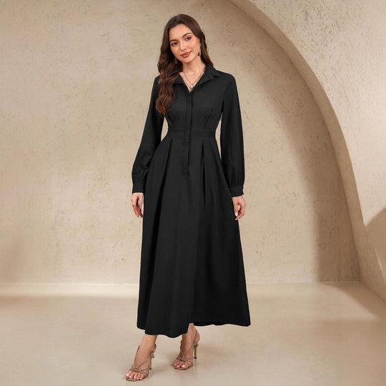 Damen Elegantes Hemdblusenkleid mit schwingendem Rock und praktischen Taschen EB