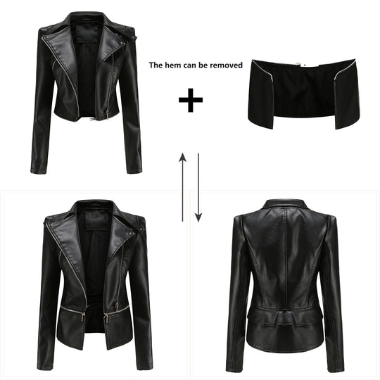 Damen nan taillierte Kunstleder-Bikerjacke mit asymmetrischem Reverskragen EB