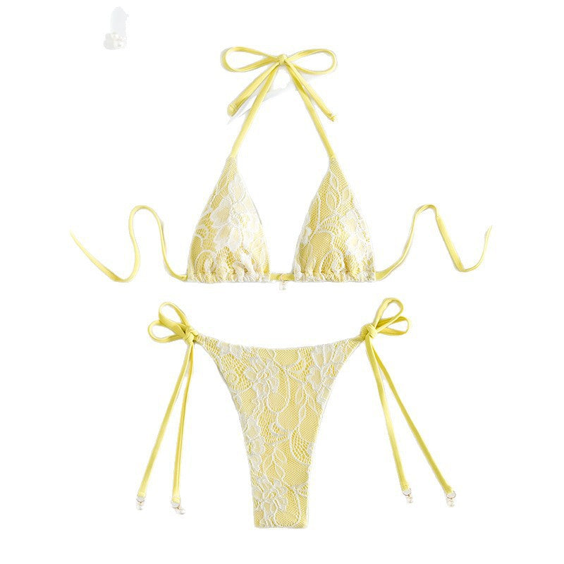 Damen Triangel-Bikini mit floralen Spitzendetails EB