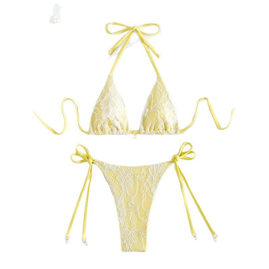 Damen Triangel-Bikini mit floralen Spitzendetails EB