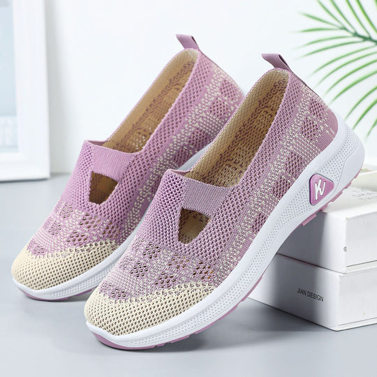 Damen nan leichter gestrickter Slip-On Mary-Jane-Sneaker mit Cut-Out, atmungsaktivem Strickoberteil und dämpfender Komfortsohle EB