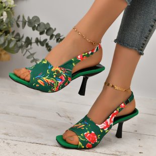 Damen Slingback-Sandalen mit floralem Design und elegantem Absatz EB