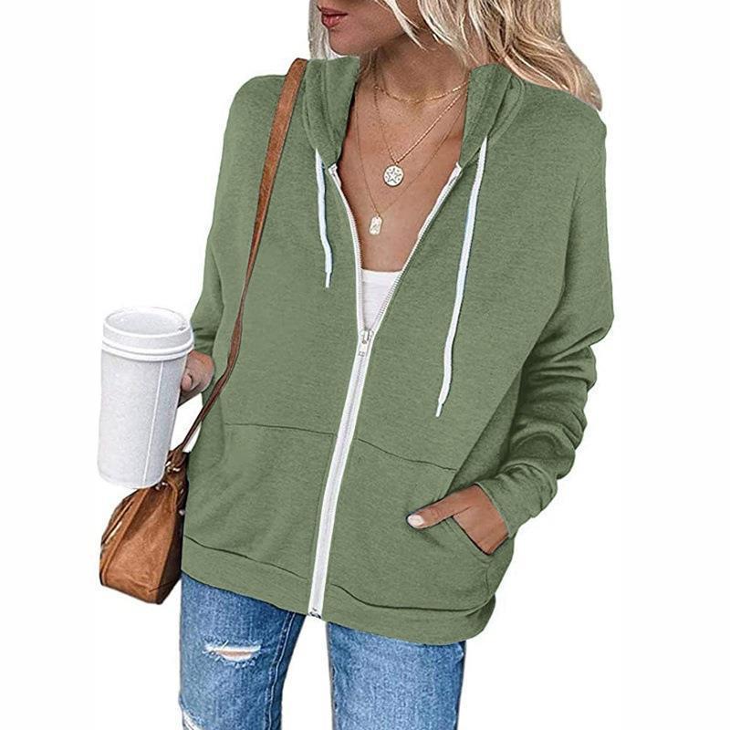 Damen Bequeme Kapuzenjacke mit durchgehendem Reißverschluss und großen Taschen EB