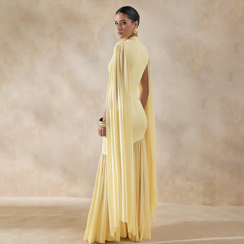 Damen Elegantes Maxikleid mit fließenden Ärmeln und raffiniertem Schnitt EB