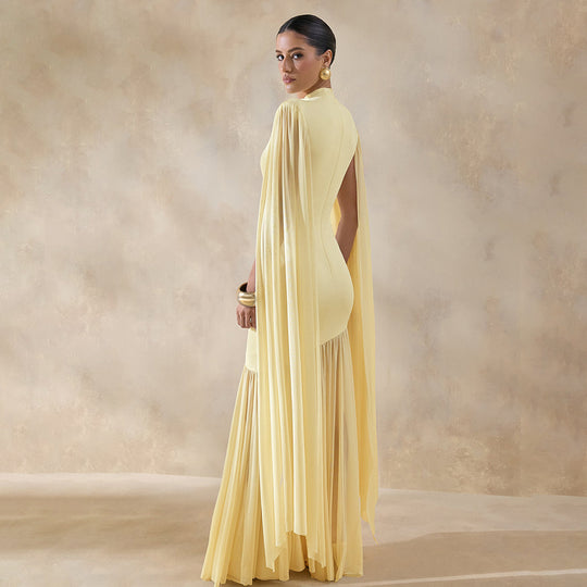 Damen Elegantes Maxikleid mit fließenden Ärmeln und raffiniertem Schnitt EB