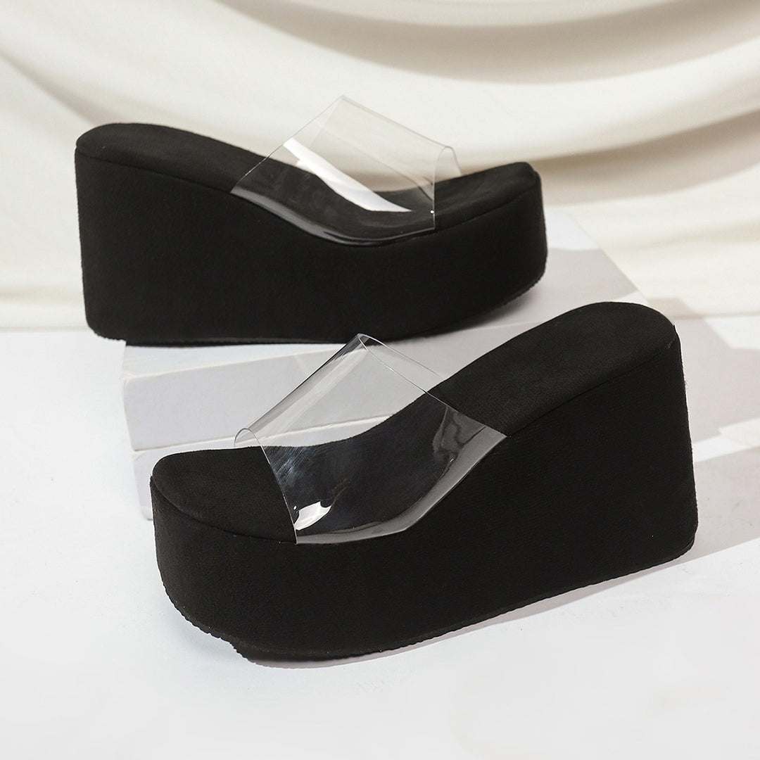 Damen Plattform-Sandalen mit transparentem Riemen und buntem Streifendetail EB