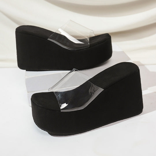 Damen Plattform-Sandalen mit transparentem Riemen und buntem Streifendetail EB
