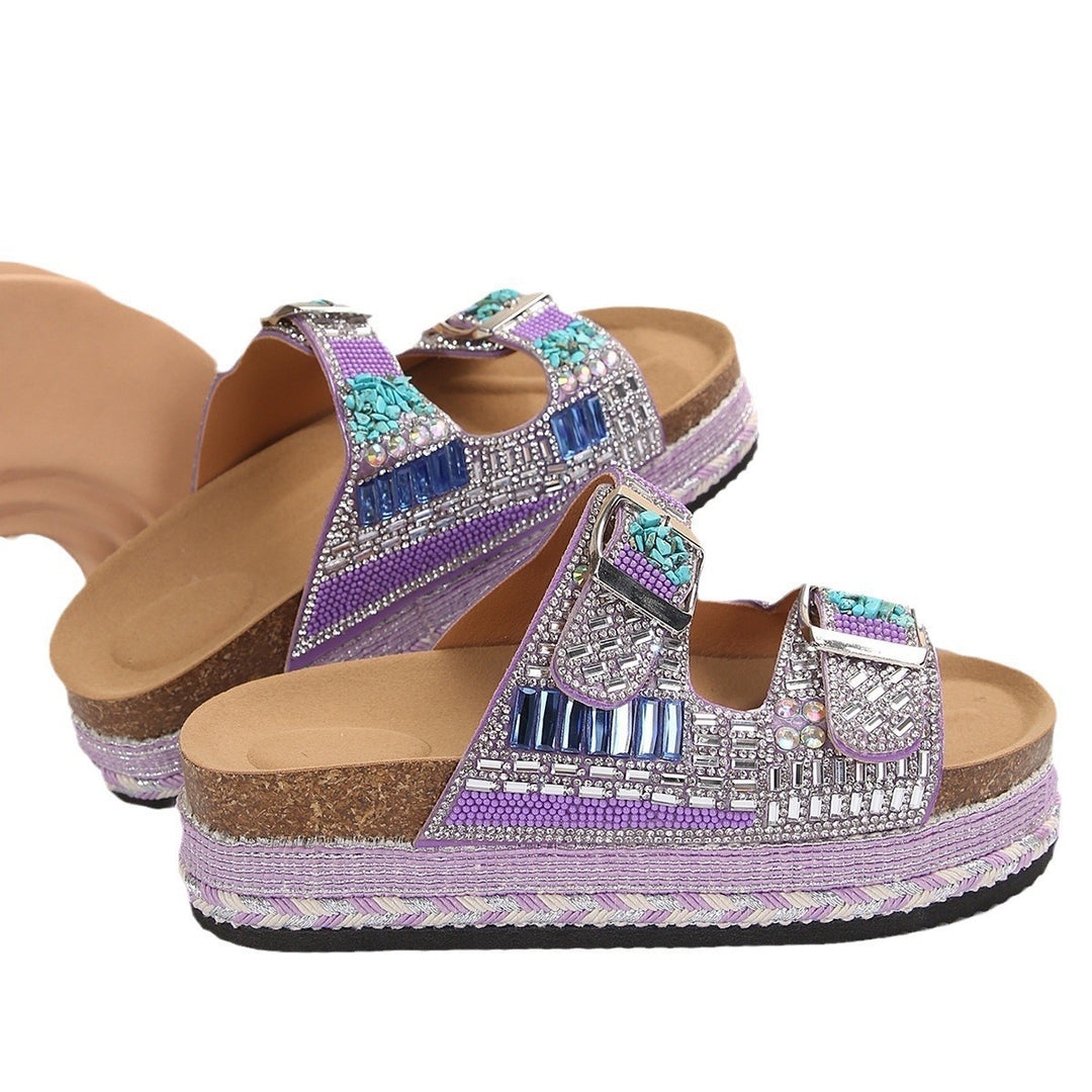 Damen Bequeme Zier-Sandalen mit modischem Schmuckbesatz und ergonomischem Fußbett EB