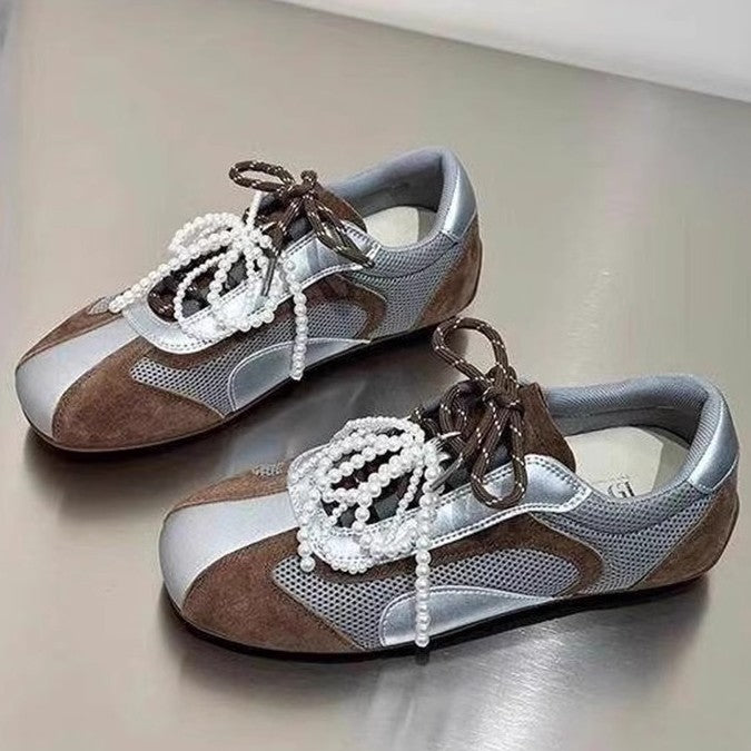 Damen modische Sneaker mit eleganten Perlenakzenten und atmungsaktivem Obermaterial EB