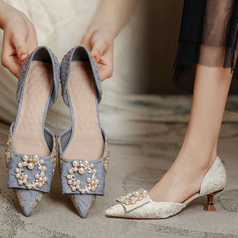 Damen elegante Slingback-Pumps mit funkelnder Perlenapplikation EB
