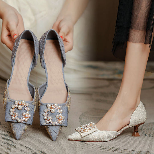 Damen elegante Slingback-Pumps mit funkelnder Perlenapplikation EB
