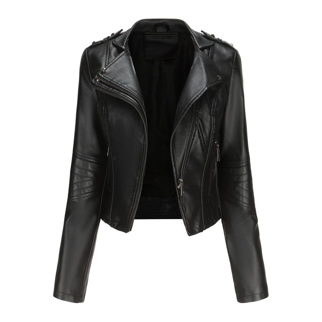 Damen stylische Bikerjacke mit asymmetrischem Reißverschluss und Detailnähten EB