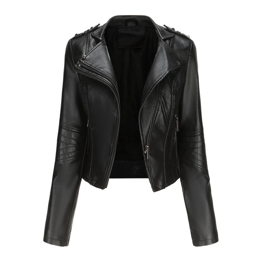 Damen stylische Bikerjacke mit asymmetrischem Reißverschluss und Detailnähten EB