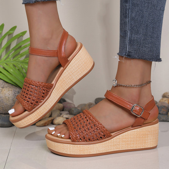 Damen Plateau Sandalen mit geflochtenem Riemen EB