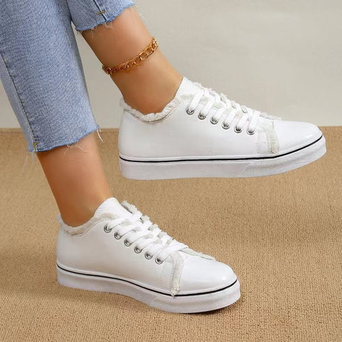 Damen Sneaker mit fransigem Obermaterial und modischer Riemenverzierung EB