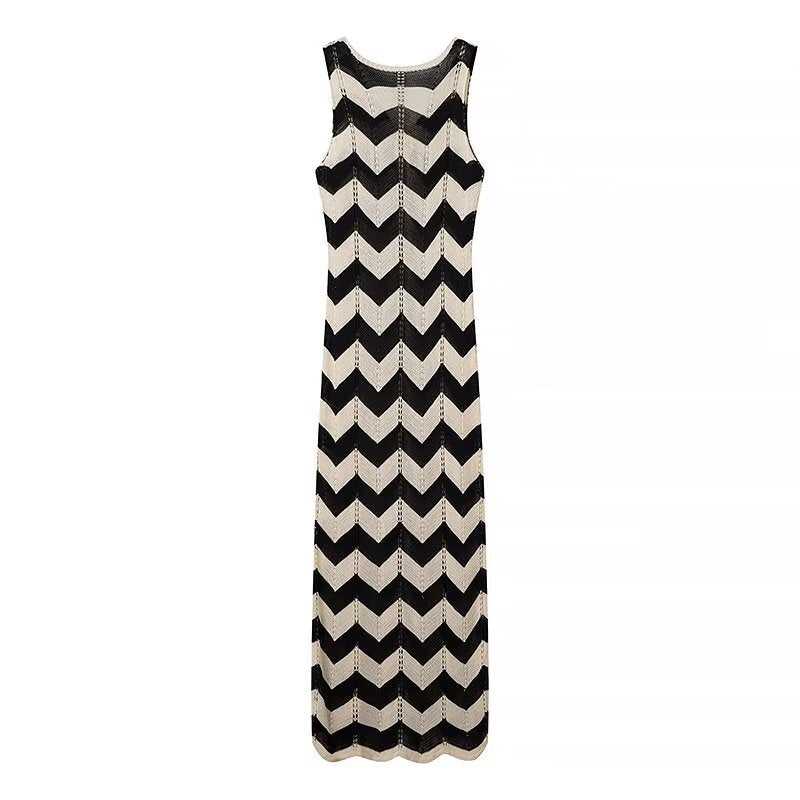 Damen Maxikleid mit raffiniertem Zick-Zack-Muster und eleganter Schnürung EB