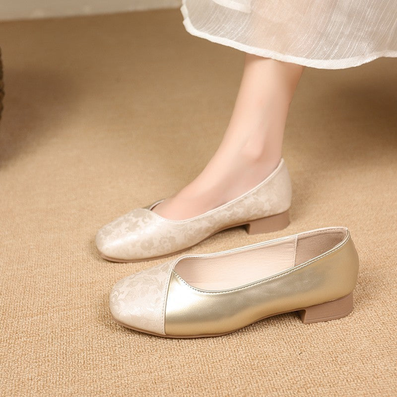 Damen elegante Ballerinas mit modischem Metallic-Akzent und floralem Design EB