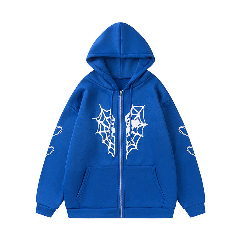 Damen Kapuzenjacke mit auffälligem Spinnenmotiv und praktischen Taschen EB