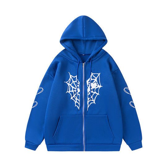 Damen Kapuzenjacke mit auffälligem Spinnenmotiv und praktischen Taschen EB