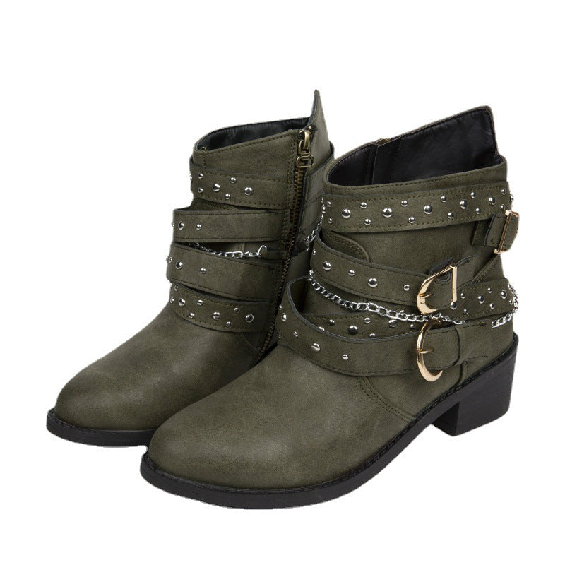 Damen Stiefeletten mit modischen Schnallen und dekorativen Nieten EB