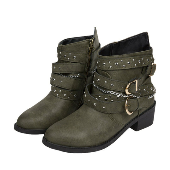 Damen Stiefeletten mit modischen Schnallen und dekorativen Nieten EB