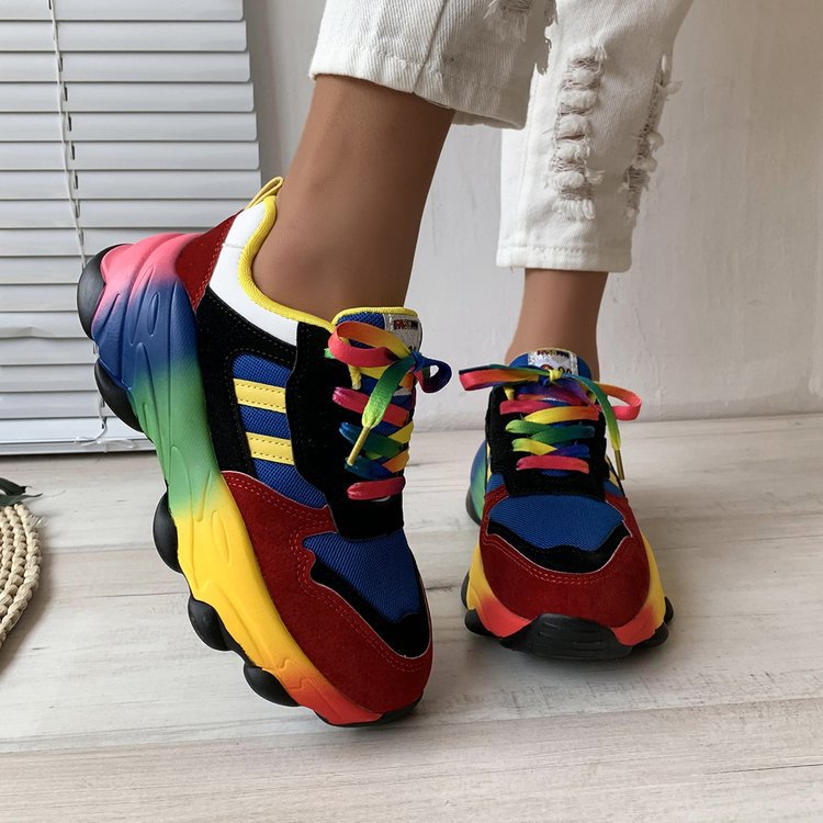 Damen Sportliche Sneakers mit buntem Design und verspielten Schnürsenkeln EB