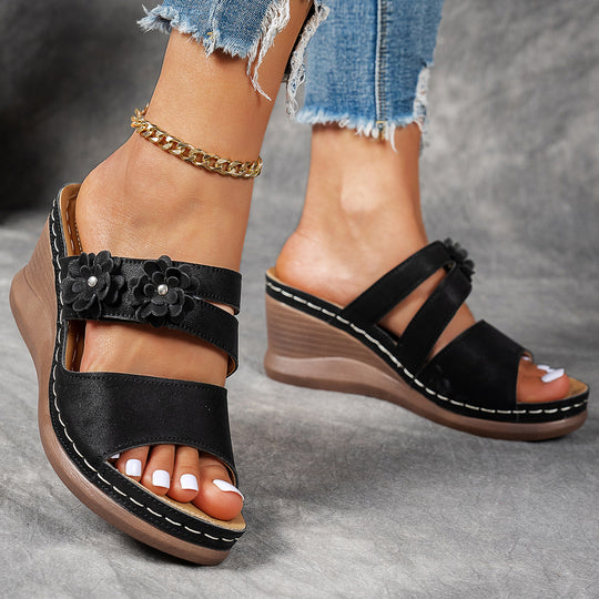 Damen Wedge-Sandalen mit floralem Dekor und ergonomischer Sohle EB