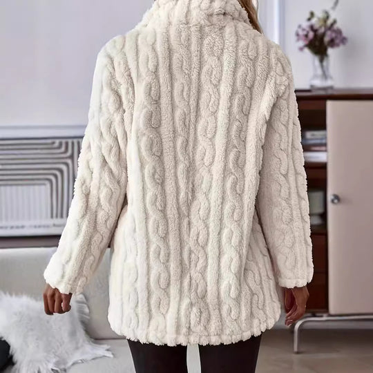 Damen weicher und warmer Kunstfell-Mantel mit knöpfbarem Design EB