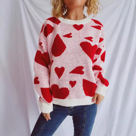 Damen oversized Pullover mit Herzmotiv EB