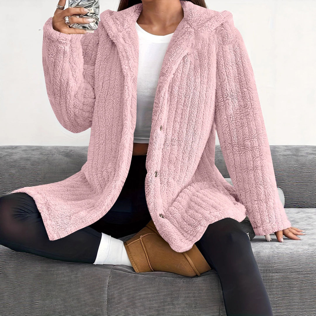 Damen Kuschelige Kapuzenjacke mit Knopfdetails EB