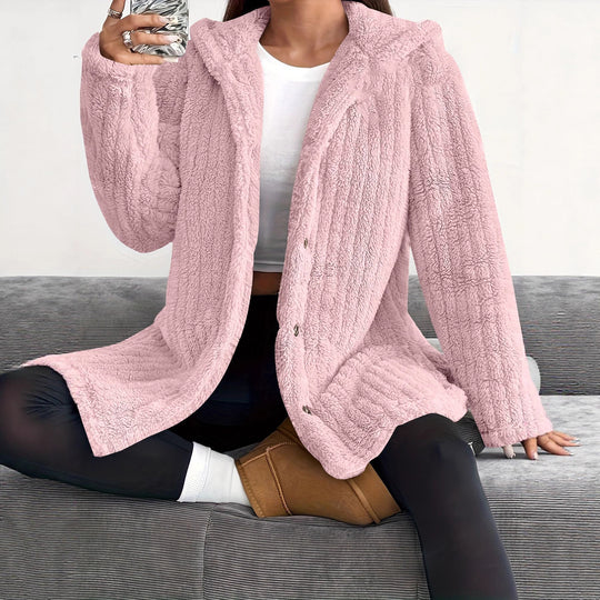 Damen Kuschelige Kapuzenjacke mit Knopfdetails EB