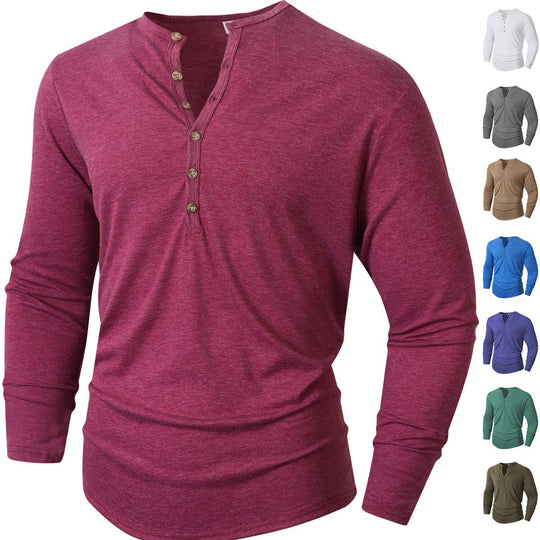 Herren Langarm Henley-Shirt mit Knopfleiste und weichem Baumwollmix EB