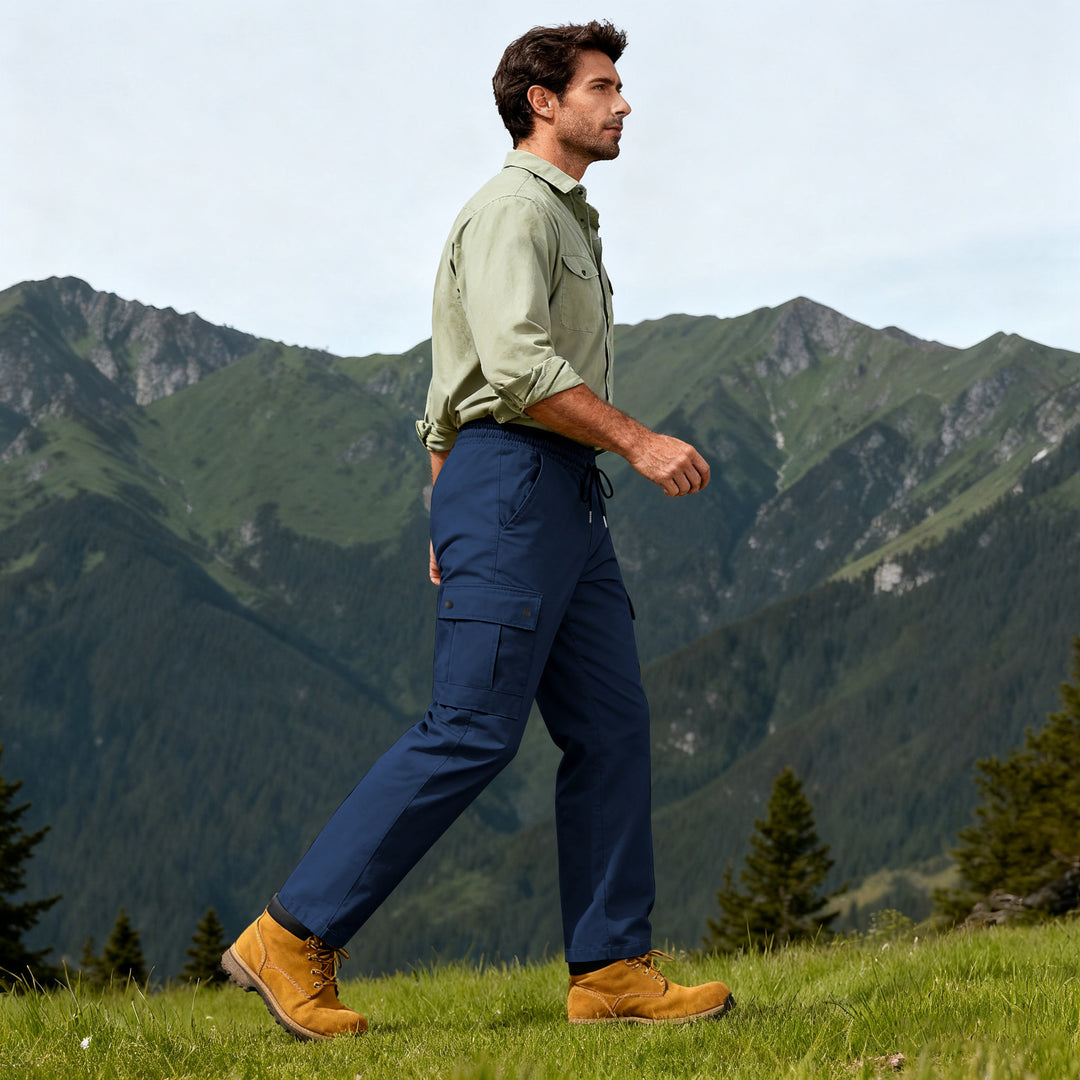 Herren Outdoor-Cargohose mit elastischem Tunnelzugbund und Druckknopf-Taschen EB
