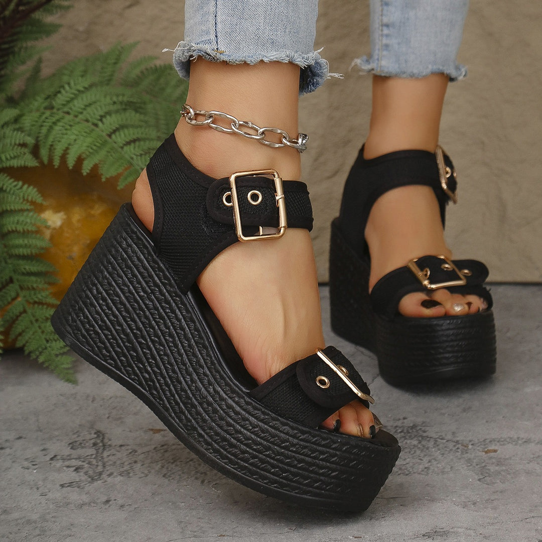 Damen Sportliche Plateau-Sandalen mit verstellbaren Riemen EB