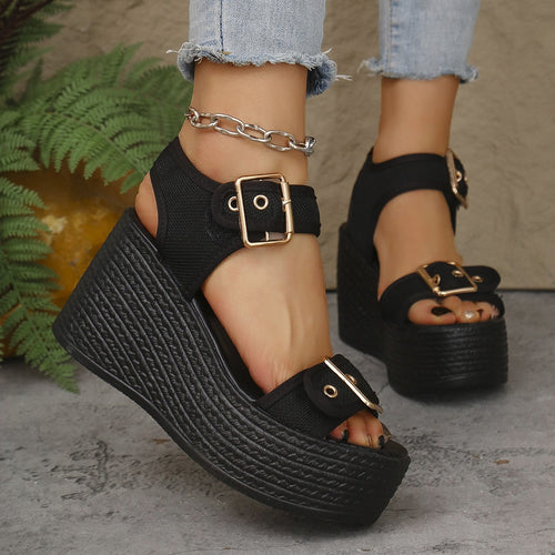 Damen Sportliche Plateau-Sandalen mit verstellbaren Riemen EB