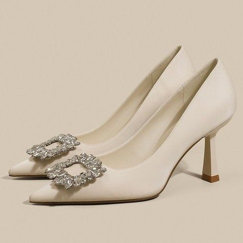 Damen elegante Stiletto-Pumps mit funkelnder Strass-Schnalle EB