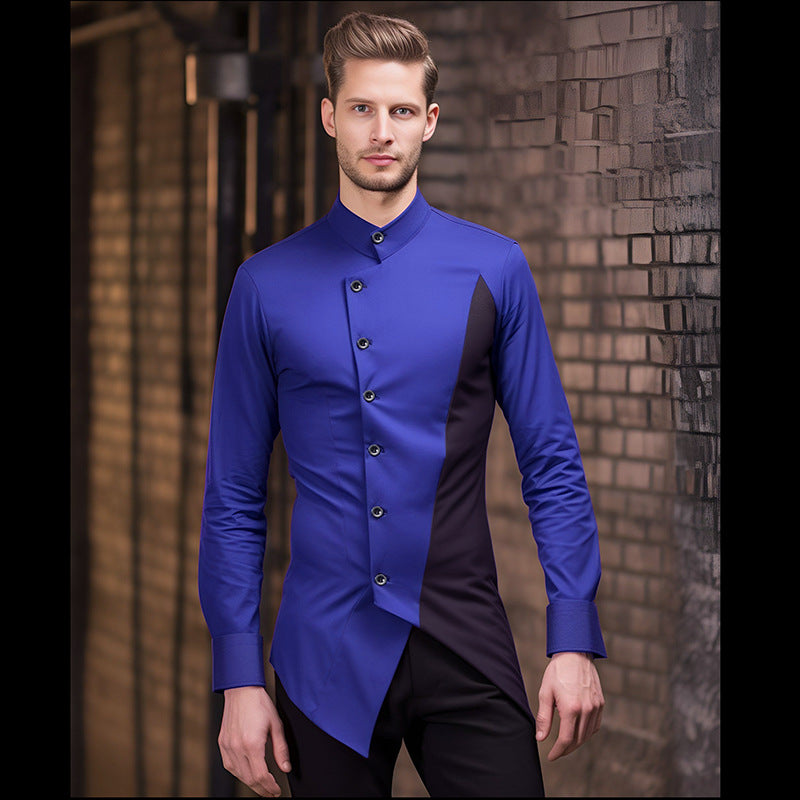 Herren Modern Asymmetrisches Button-Up Hemd EB